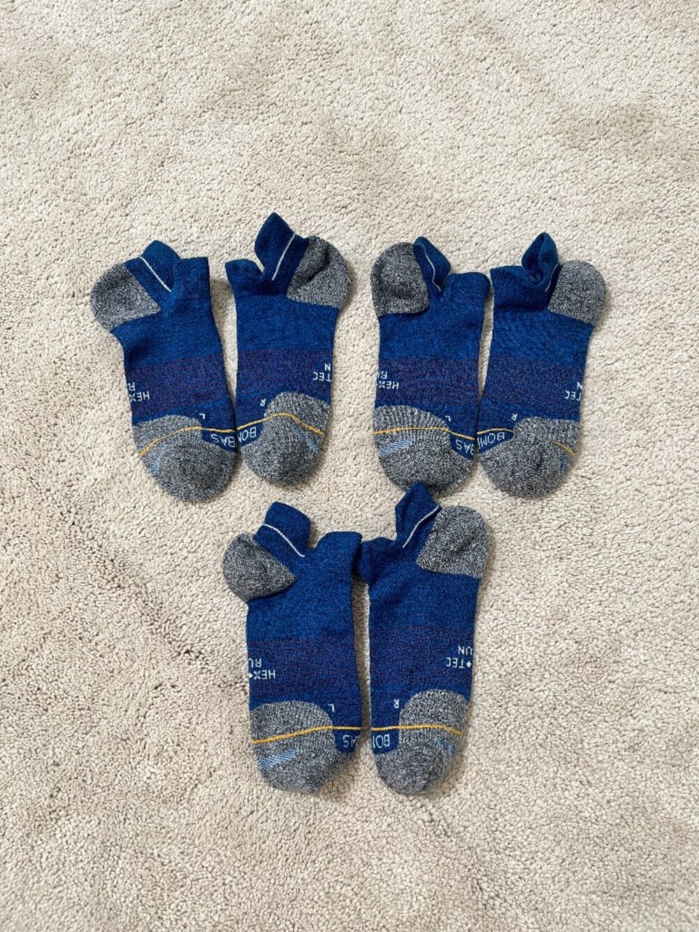 New 3 Pairs Bombas Merino Wool Hex Tec Run Athletic Ankle Socks Size Med M Blue